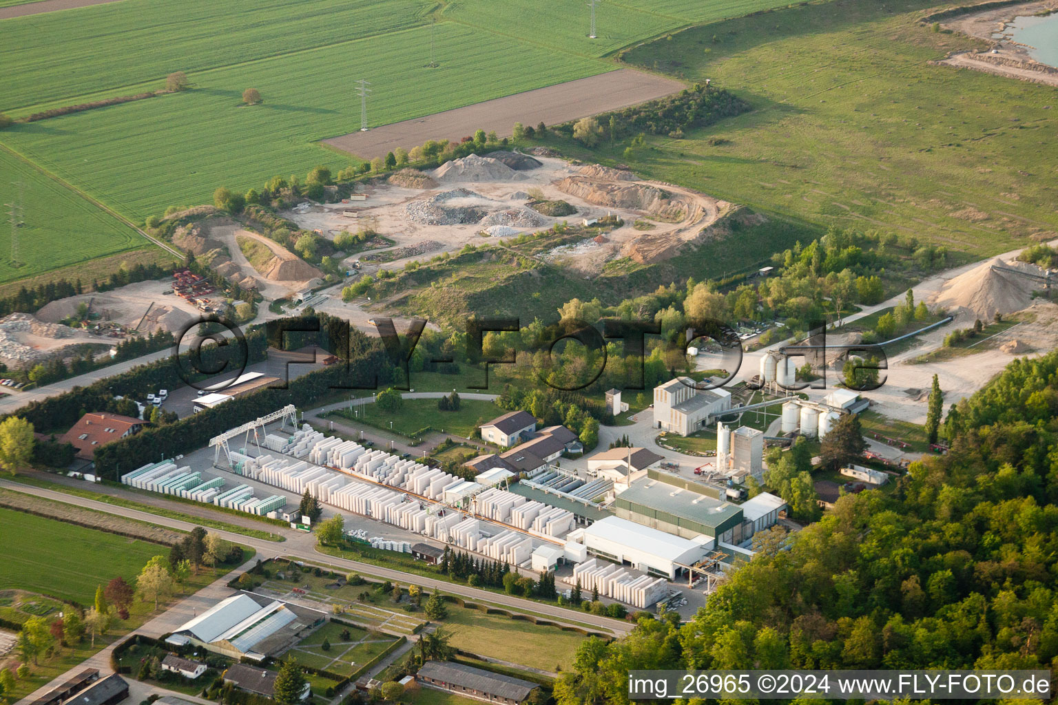 Aerial view of H+H Sand-lime brick GmbH in Durmersheim in the state Baden-Wuerttemberg, Germany