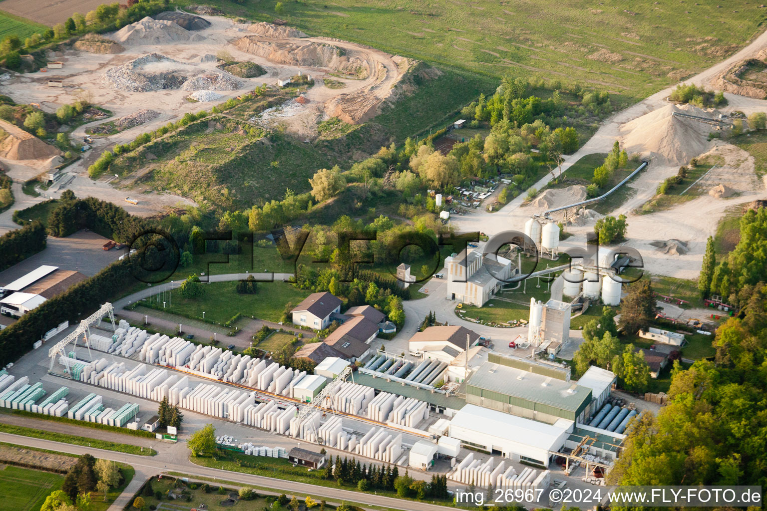 Oblique view of H+H Sand-lime brick GmbH in Durmersheim in the state Baden-Wuerttemberg, Germany