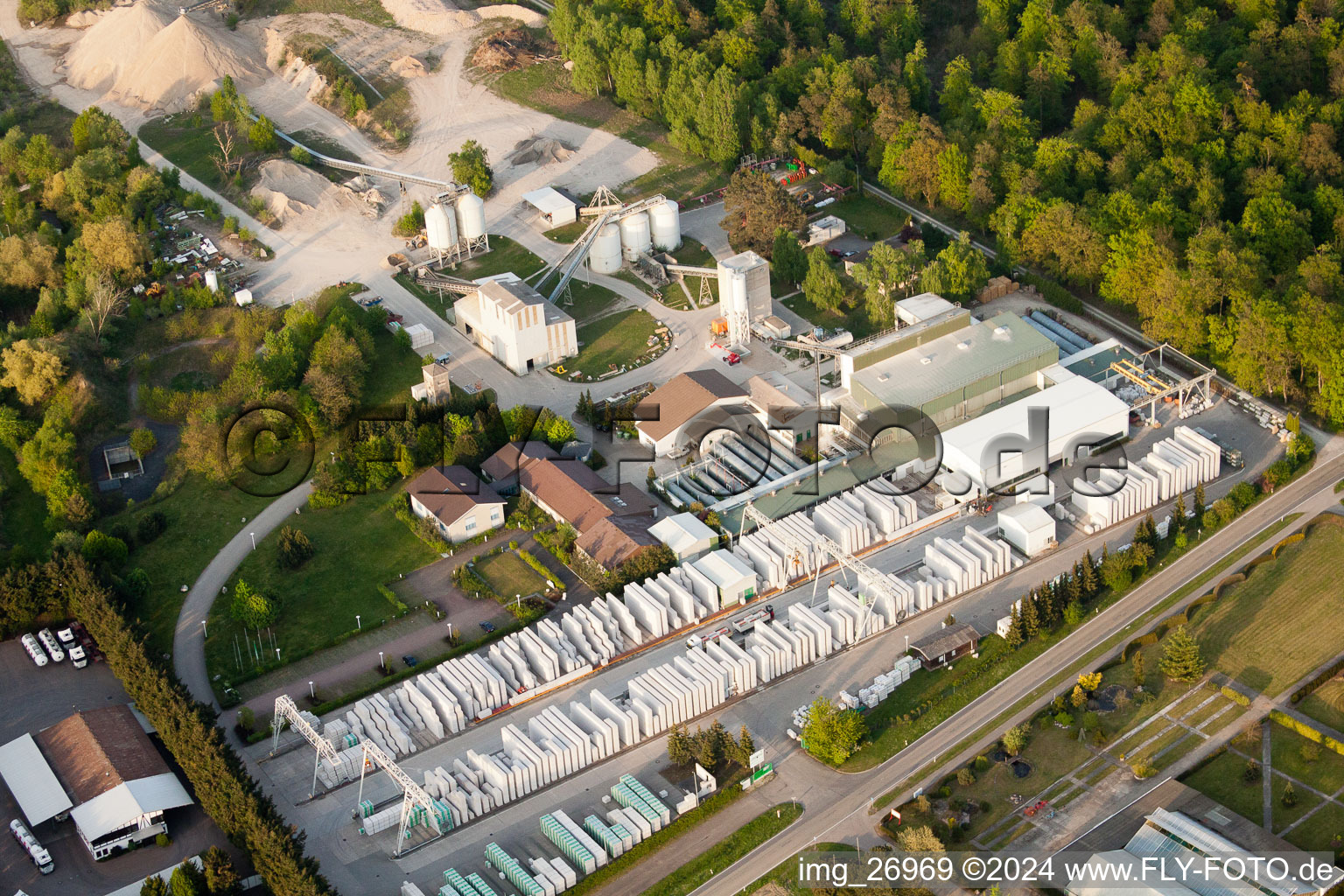 H+H Sand-lime brick GmbH in Durmersheim in the state Baden-Wuerttemberg, Germany from above