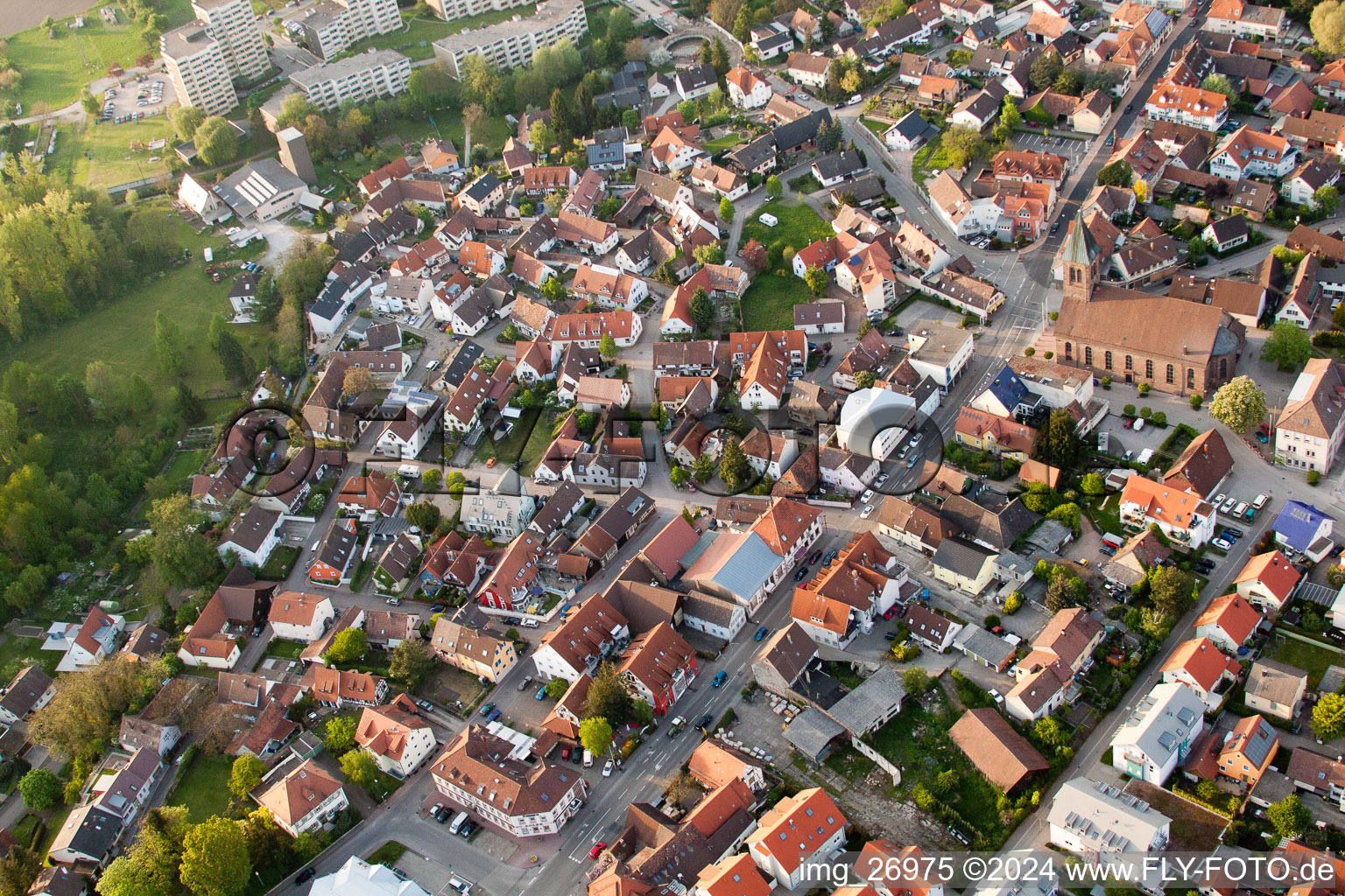 Main Street St. Dionysius in Durmersheim in the state Baden-Wuerttemberg, Germany