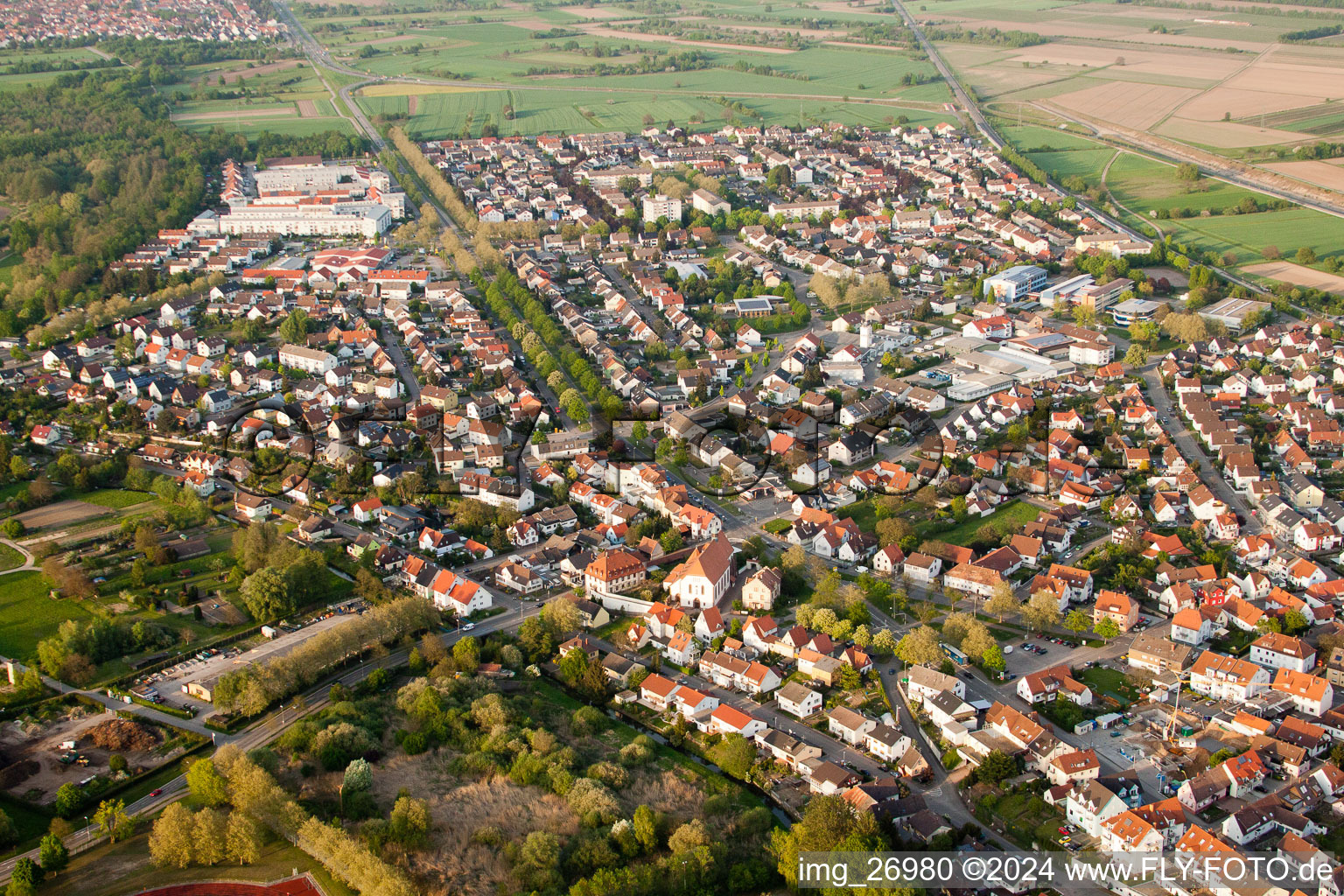 Aerial photograpy of From the southwest in Durmersheim in the state Baden-Wuerttemberg, Germany