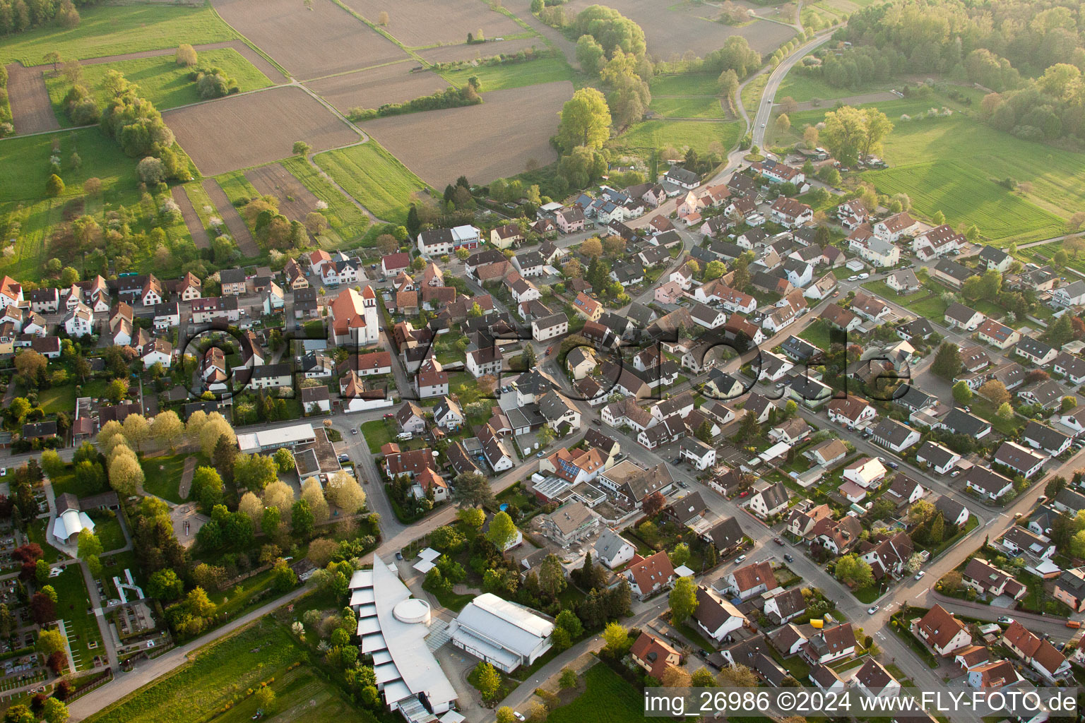 Primary school, cemetery in the district Würmersheim in Durmersheim in the state Baden-Wuerttemberg, Germany