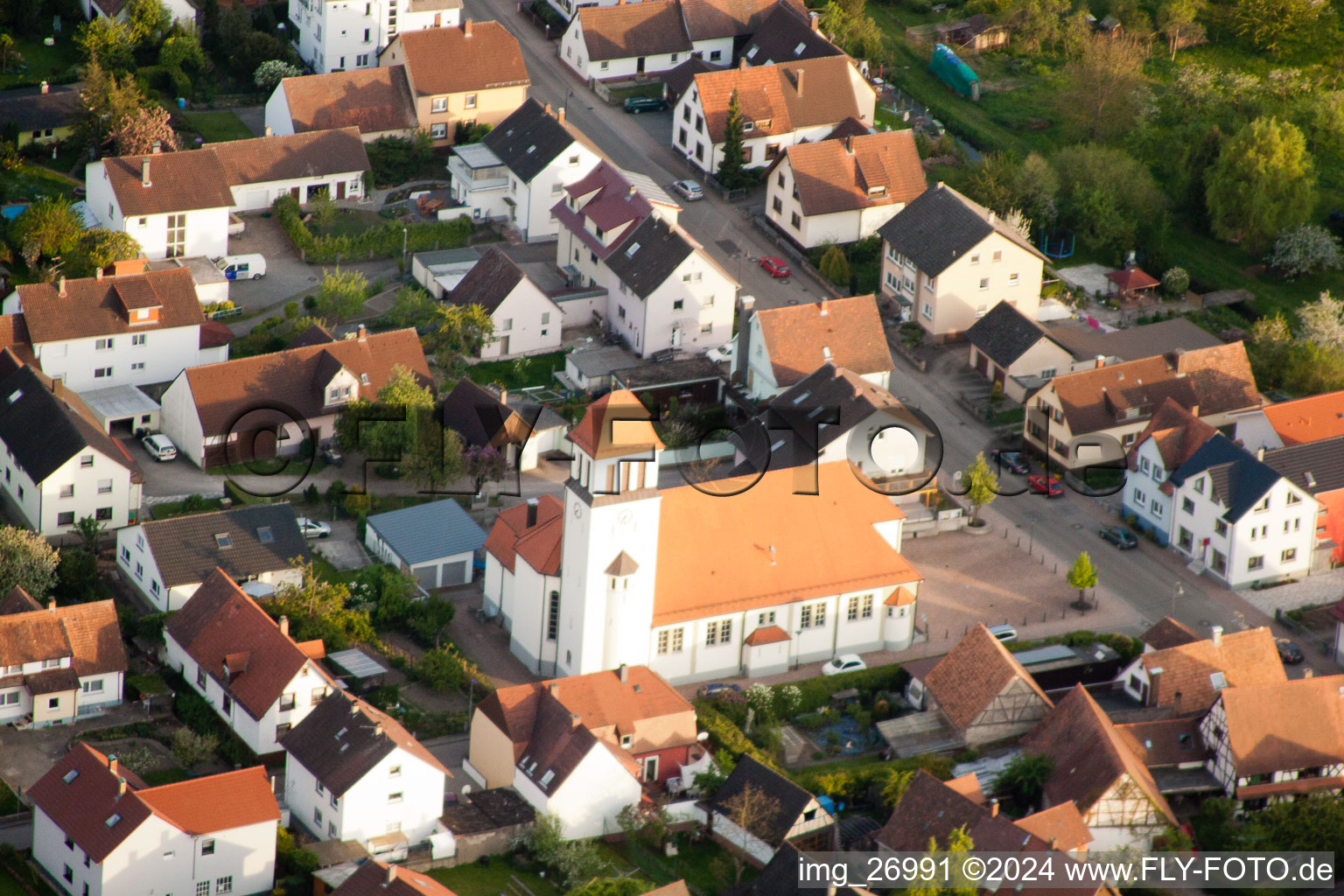 Sacred Heart Church from the northwest in the district Würmersheim in Durmersheim in the state Baden-Wuerttemberg, Germany