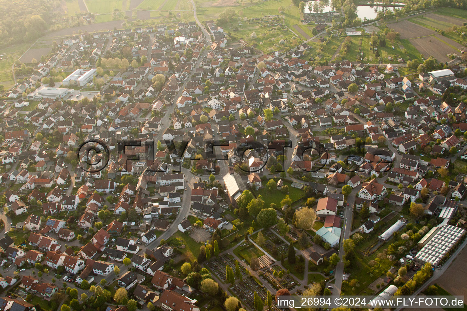 Au am Rhein in the state Baden-Wuerttemberg, Germany from above