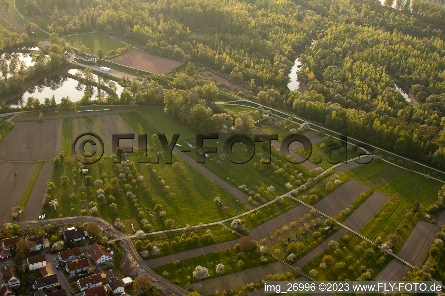 Au am Rhein in the state Baden-Wuerttemberg, Germany seen from above