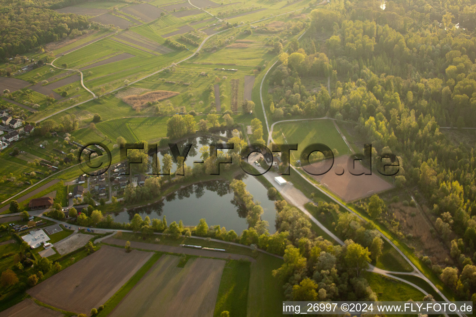 Au am Rhein in the state Baden-Wuerttemberg, Germany viewn from the air