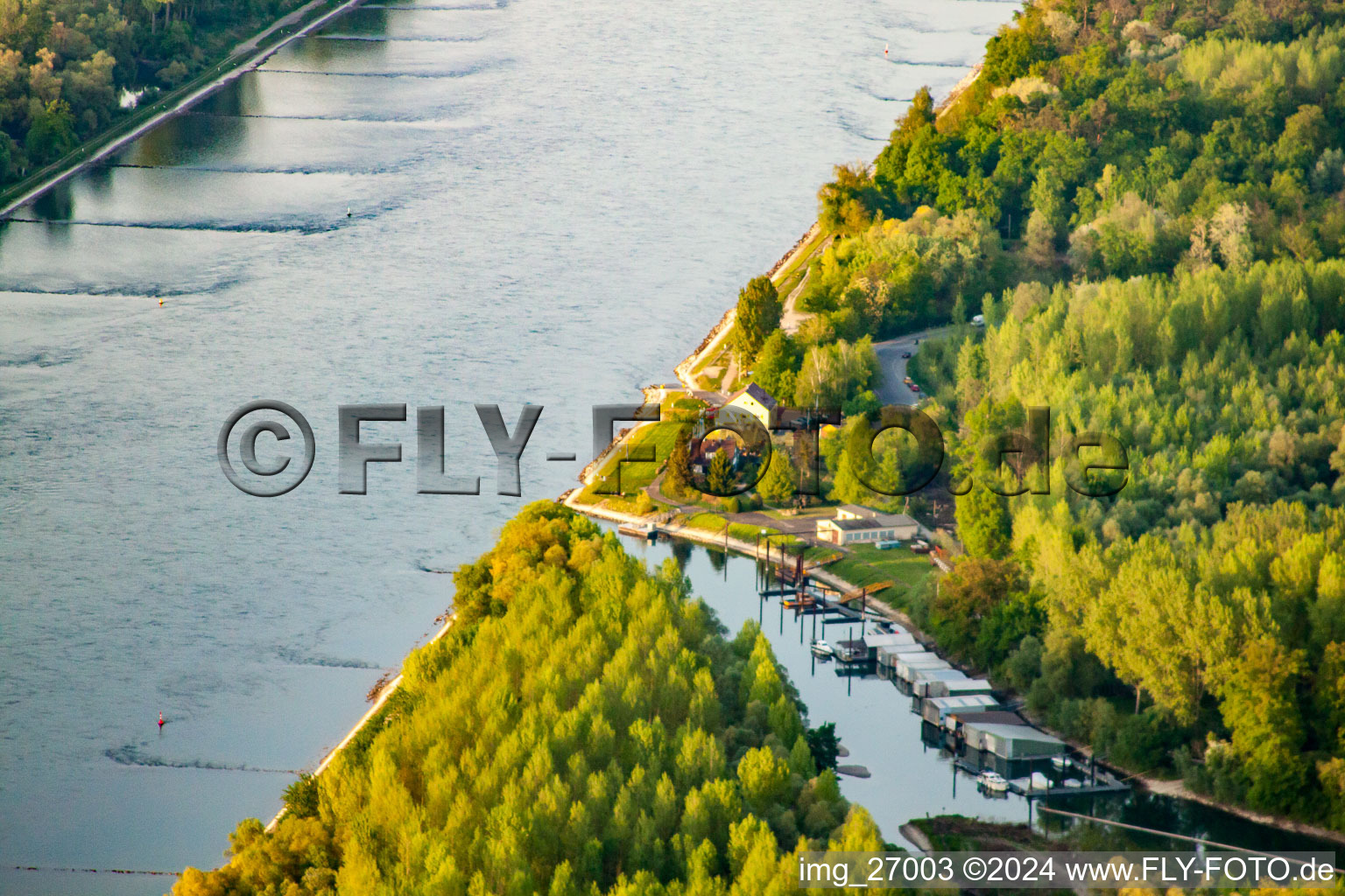 Aerial view of Except Old Rhine in Au am Rhein in the state Baden-Wuerttemberg, Germany