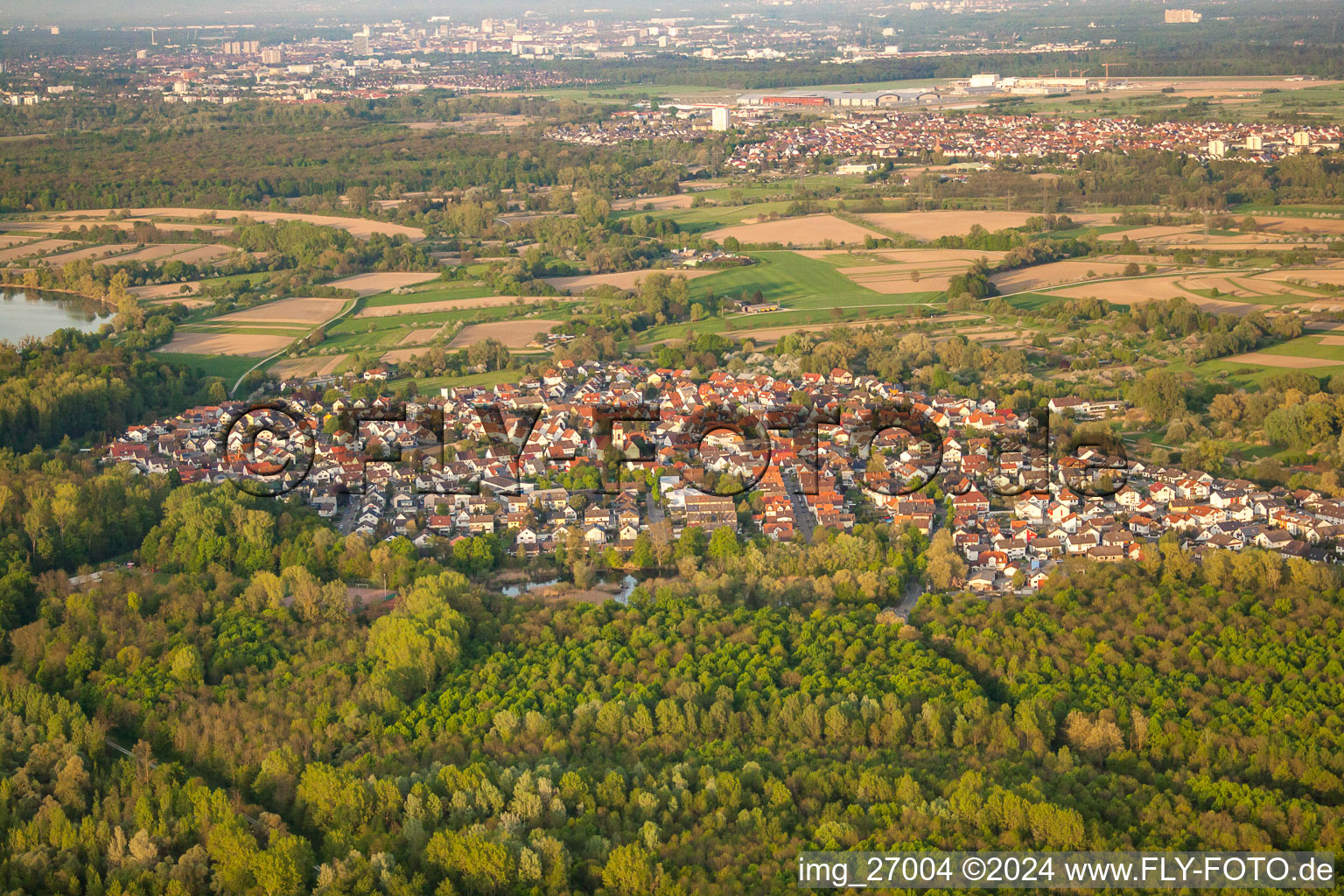 From the southwest in the district Neuburgweier in Rheinstetten in the state Baden-Wuerttemberg, Germany