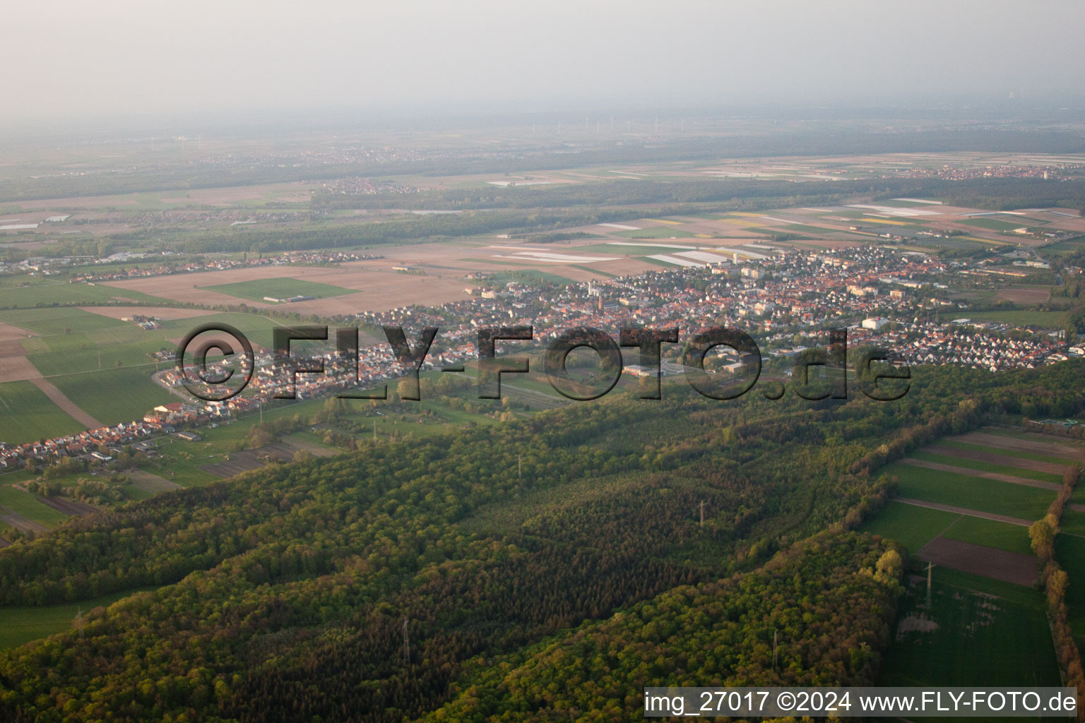 Drone recording of From the southwest in Kandel in the state Rhineland-Palatinate, Germany