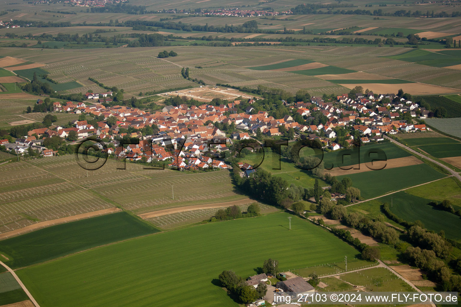 Oblique view of Impflingen in the state Rhineland-Palatinate, Germany