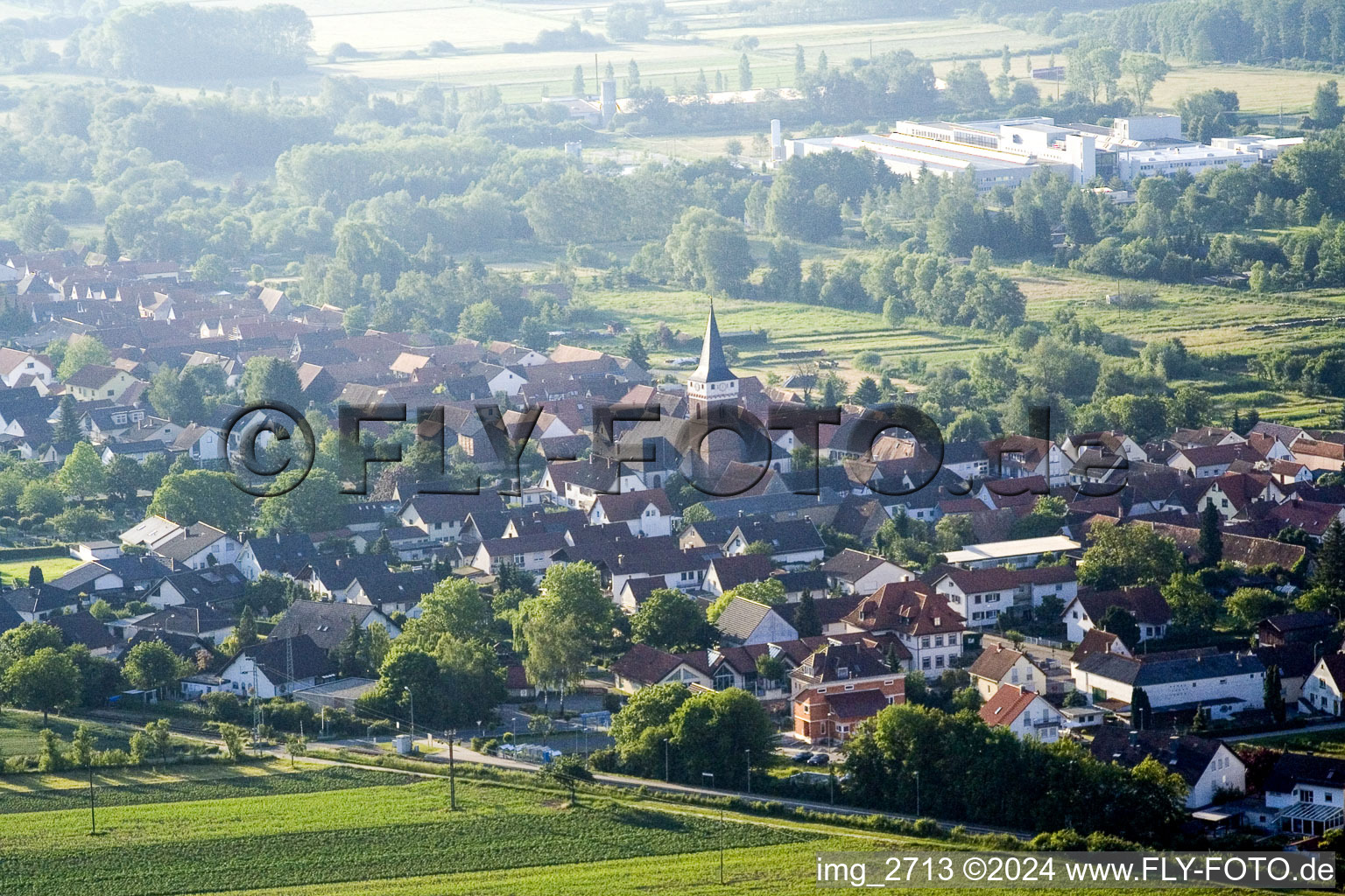 Aerial view of From the northwest in the district Schaidt in Wörth am Rhein in the state Rhineland-Palatinate, Germany