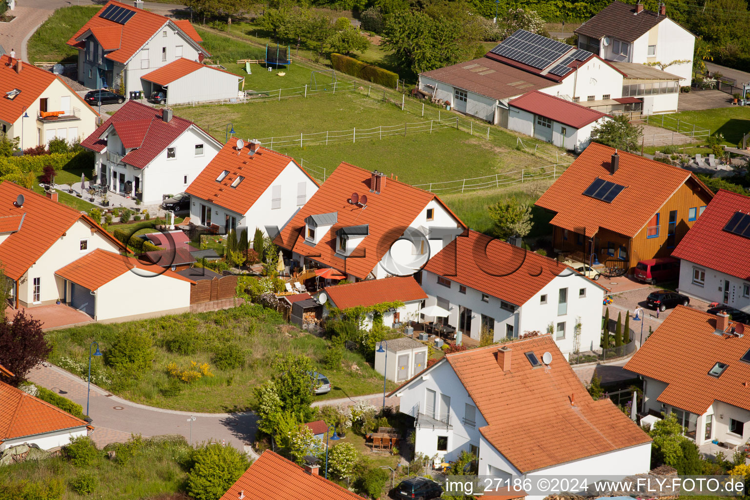 District Mörzheim in Landau in der Pfalz in the state Rhineland-Palatinate, Germany from the plane