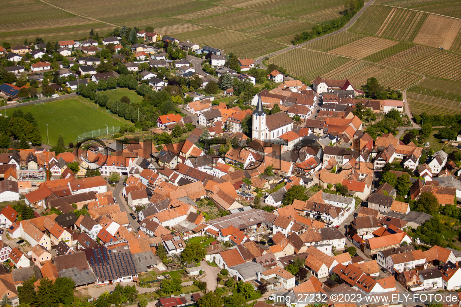 District Mörzheim in Landau in der Pfalz in the state Rhineland-Palatinate, Germany from the plane