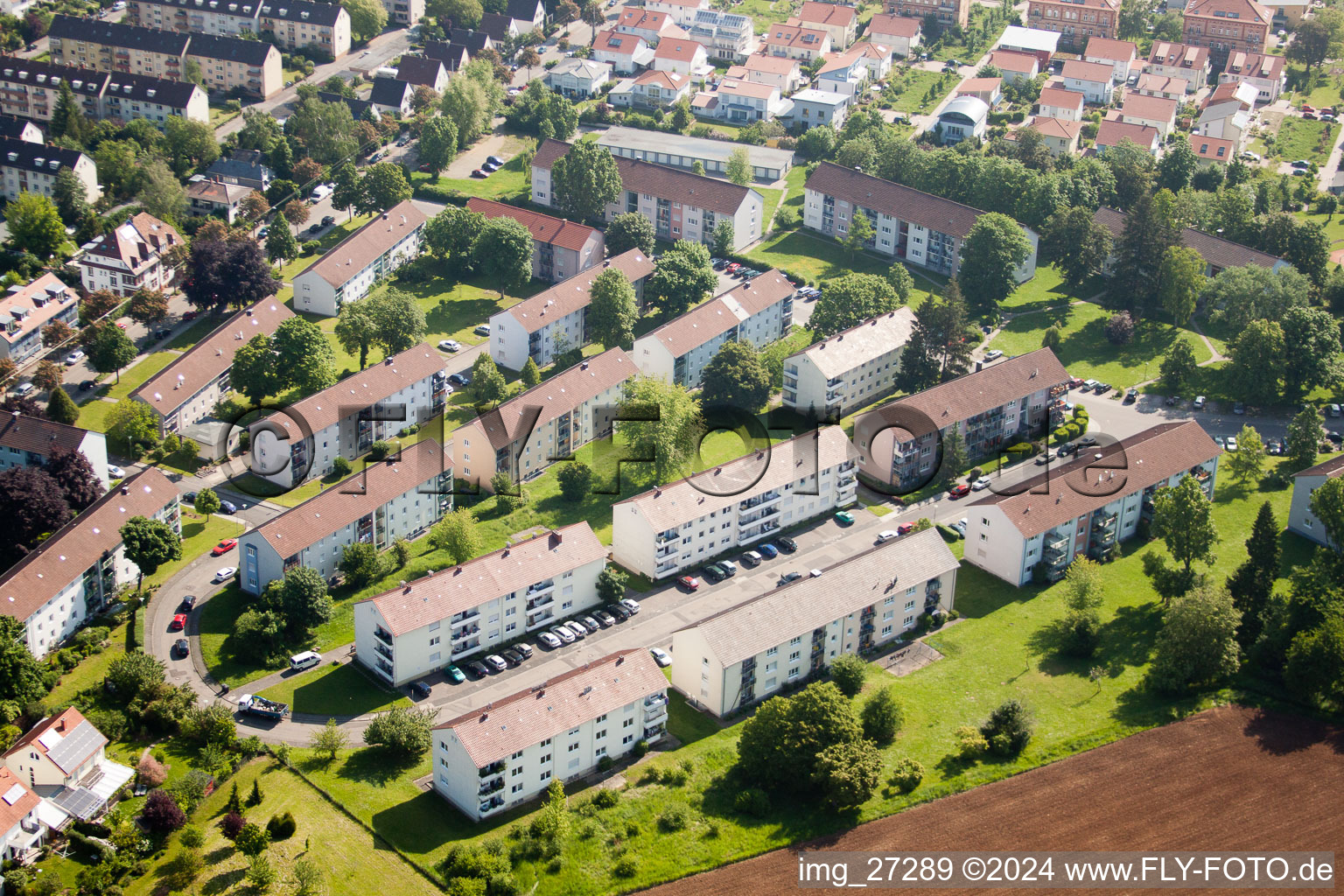 Oblique view of Wollmesheimer Höhe in Landau in der Pfalz in the state Rhineland-Palatinate, Germany