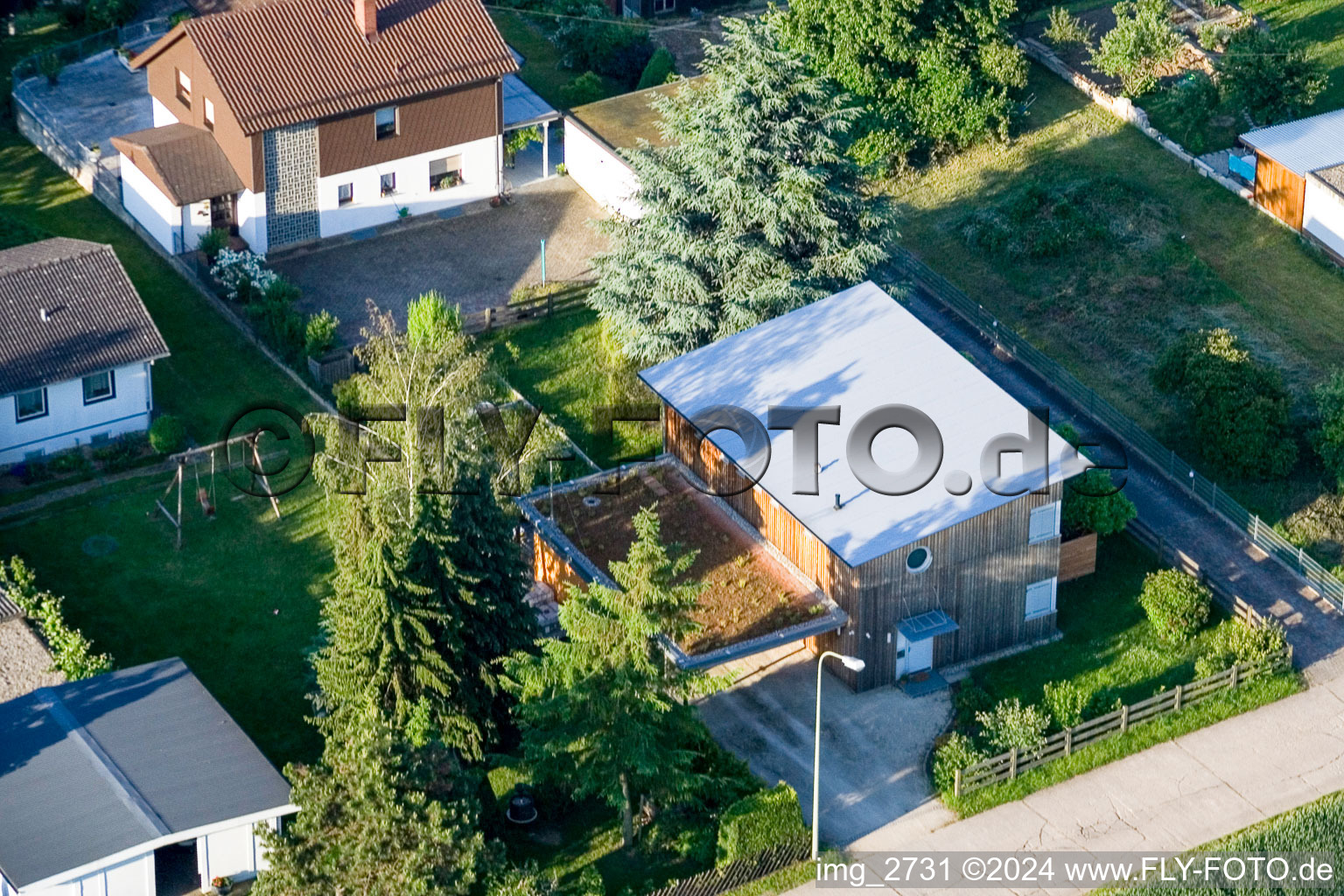 Aerial view of Speyerstr in the district Schaidt in Wörth am Rhein in the state Rhineland-Palatinate, Germany