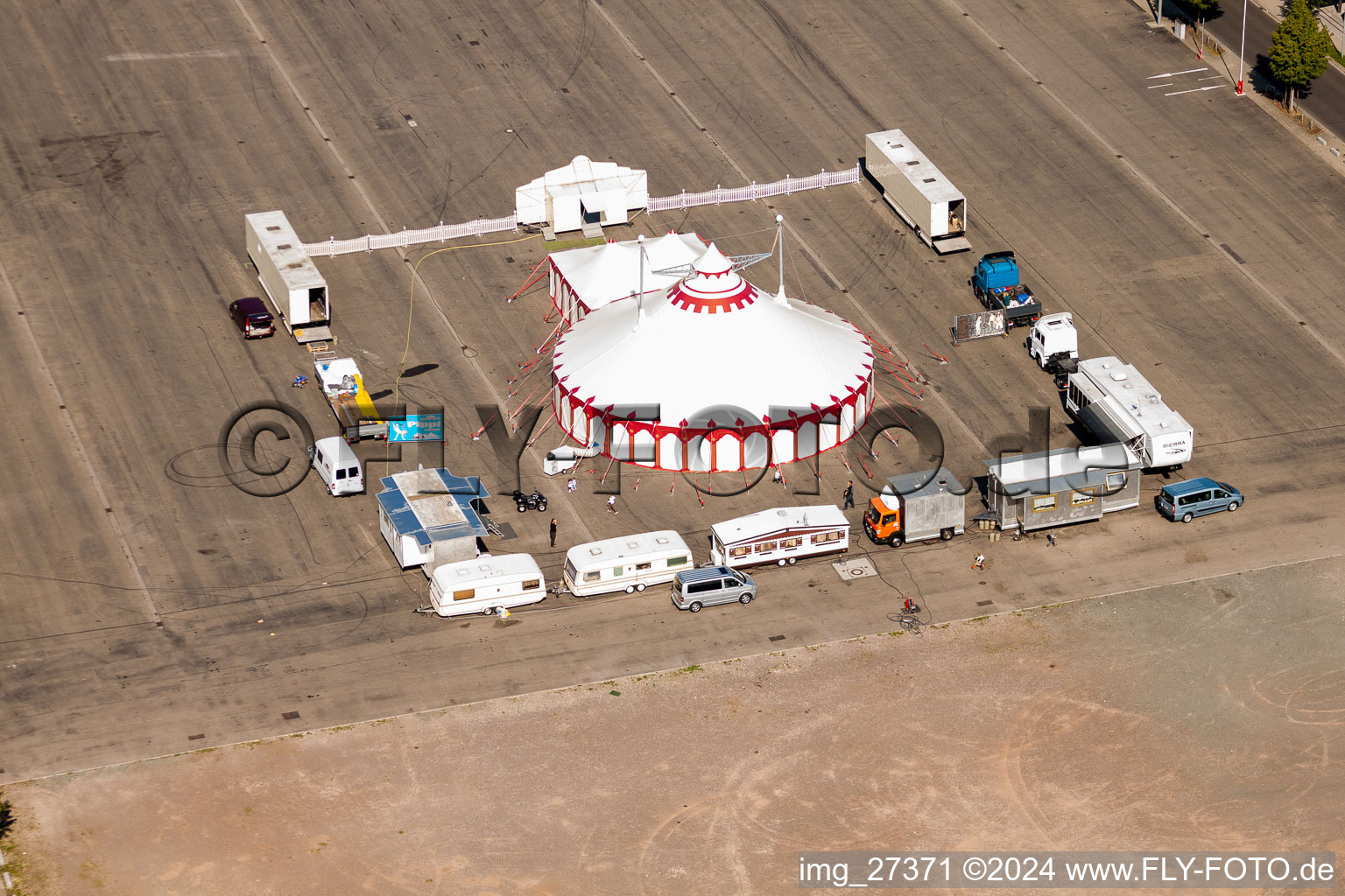 Circus tent domes of the circus Sperlich's Maerchentheater in the district Queichheim in Landau in der Pfalz in the state Rhineland-Palatinate, Germany