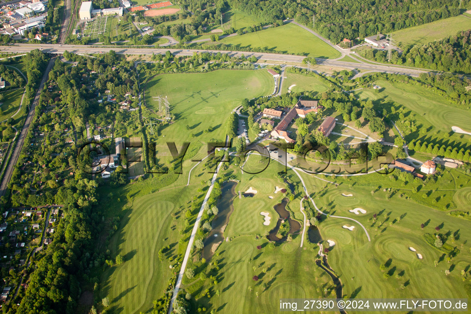 Aerial view of Golf Club Scheibenhardt in the district Beiertheim-Bulach in Karlsruhe in the state Baden-Wuerttemberg, Germany