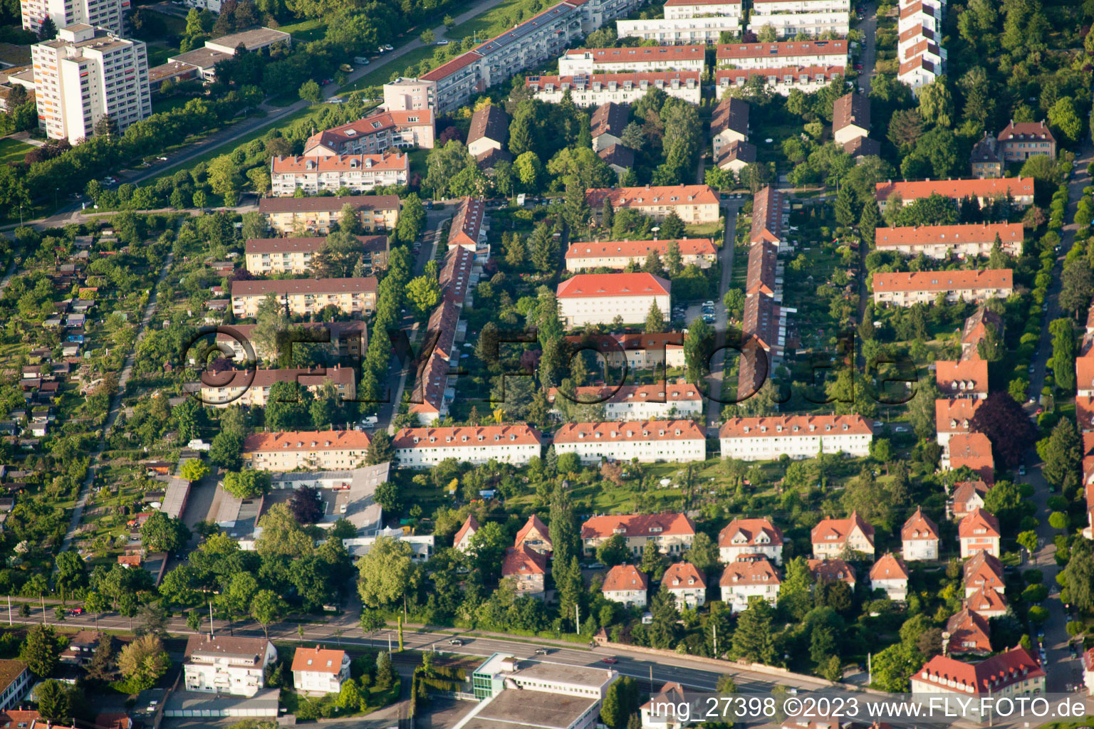 Drone image of District Rüppurr in Karlsruhe in the state Baden-Wuerttemberg, Germany