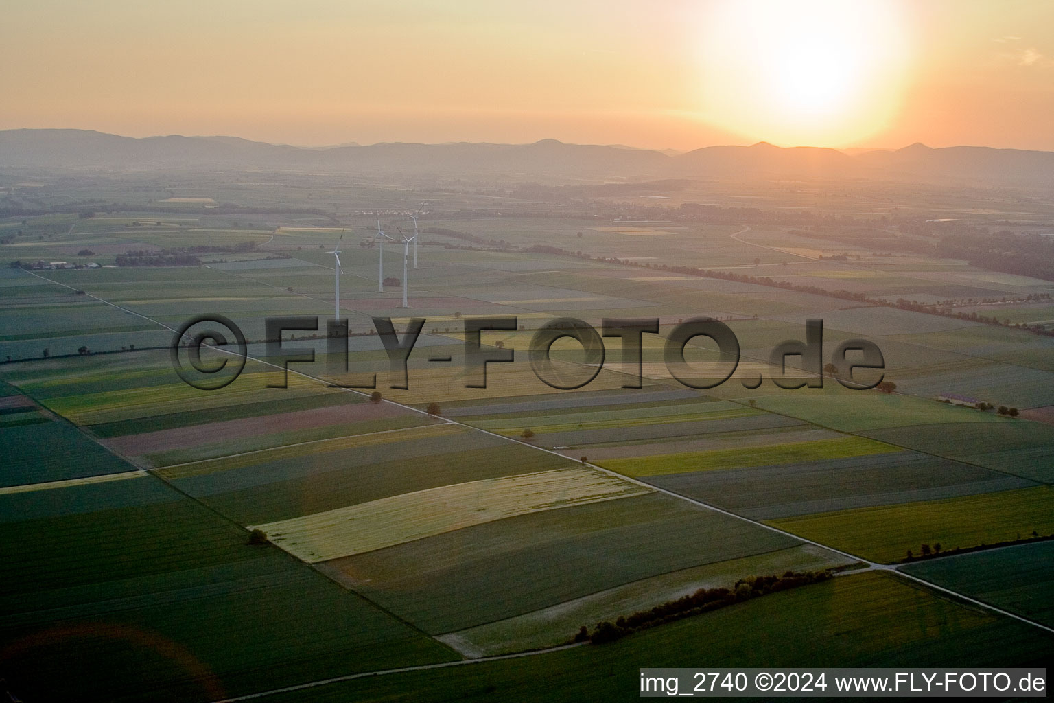 Wind turbine windmills on a field in Minfeld in the state Rhineland-Palatinate