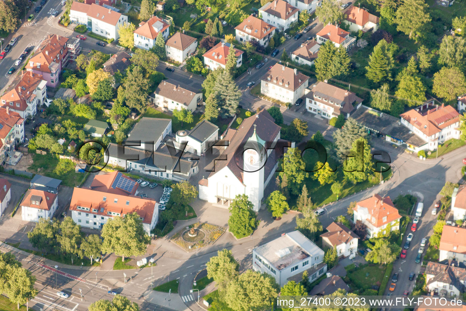 Aerial photograpy of Christ the King Church in the district Rüppurr in Karlsruhe in the state Baden-Wuerttemberg, Germany