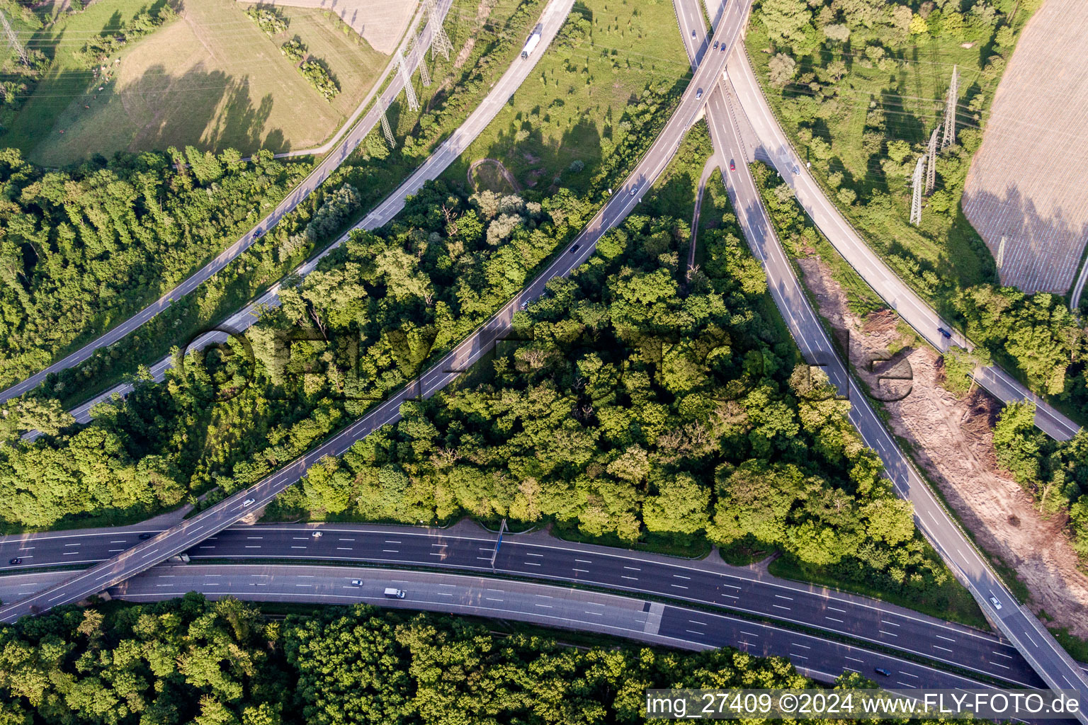 Highway triangle the federal motorway A 5/A8 in Karlsruhe in the state Baden-Wurttemberg, Germany