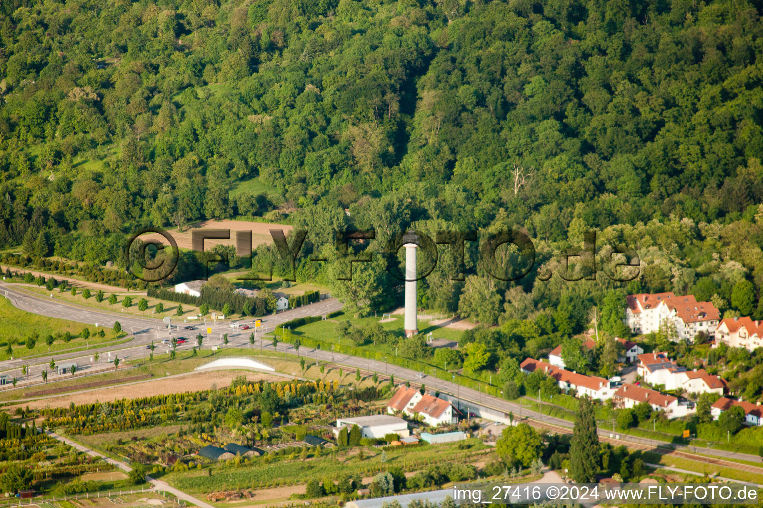 Aerial view of Primer in the district Wolfartsweier in Karlsruhe in the state Baden-Wuerttemberg, Germany