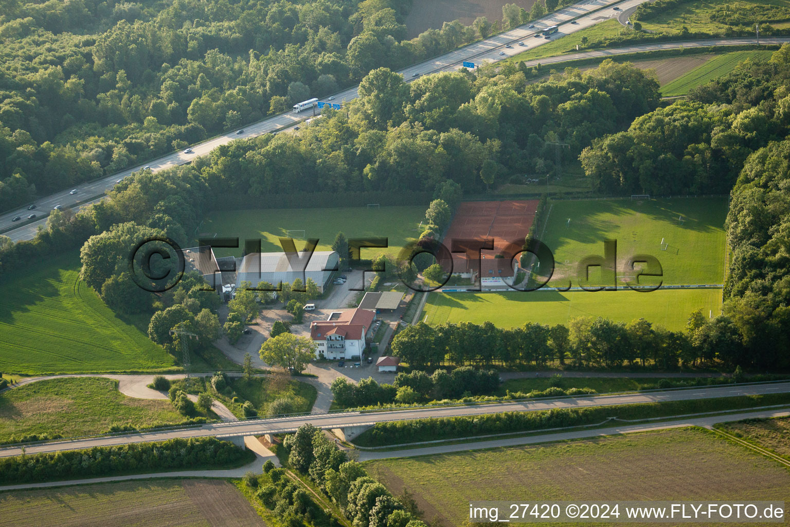 Oblique view of Oberwald Stadium in the district Durlach in Karlsruhe in the state Baden-Wuerttemberg, Germany