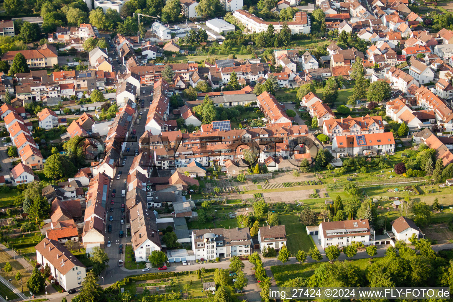 Floodplain in the district Durlach in Karlsruhe in the state Baden-Wuerttemberg, Germany from above