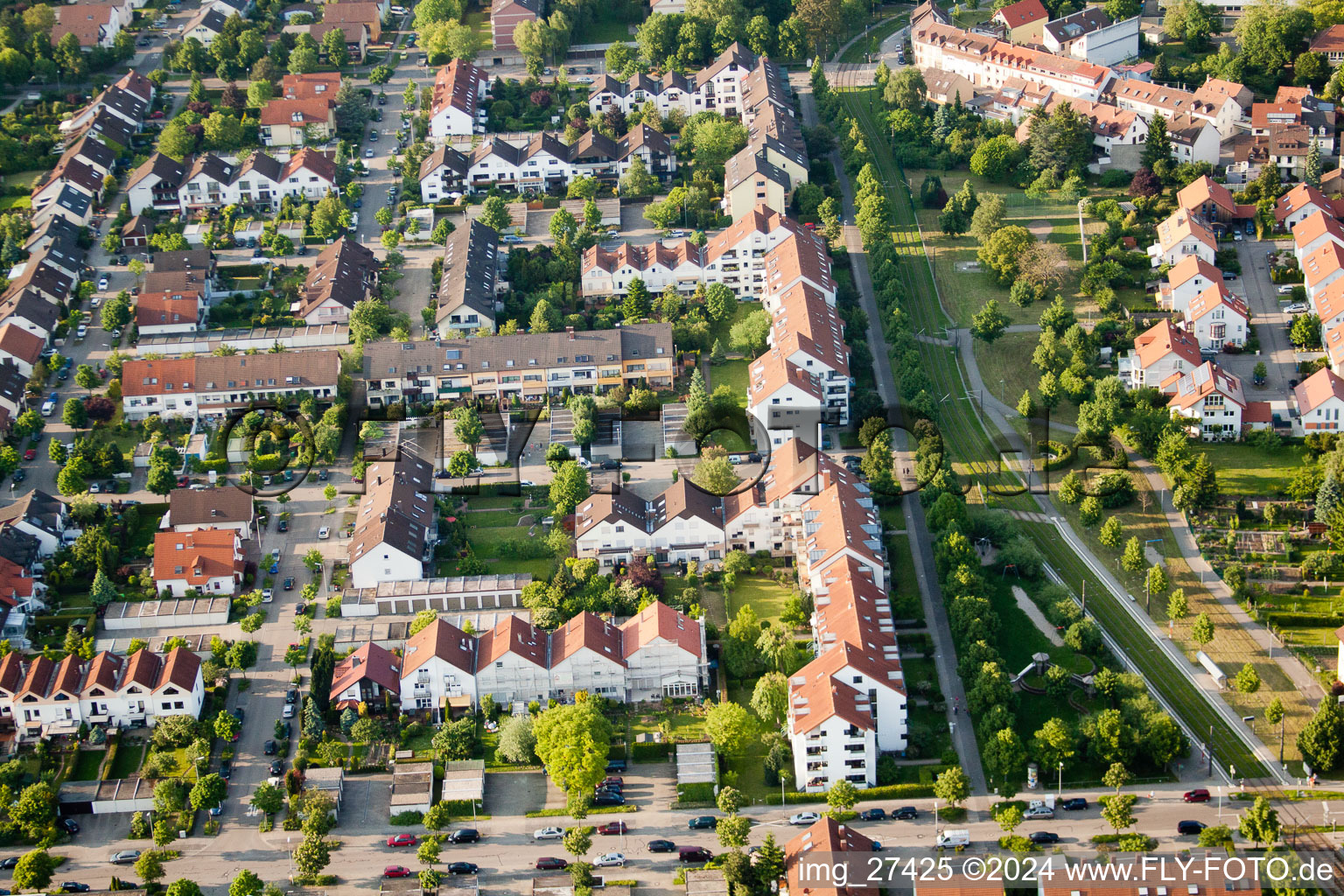 Floodplain in the district Durlach in Karlsruhe in the state Baden-Wuerttemberg, Germany out of the air