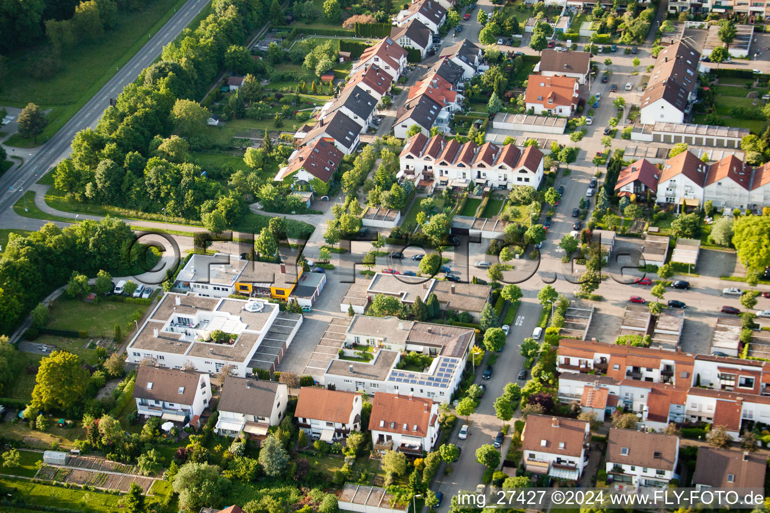 Floodplain in the district Durlach in Karlsruhe in the state Baden-Wuerttemberg, Germany from the plane