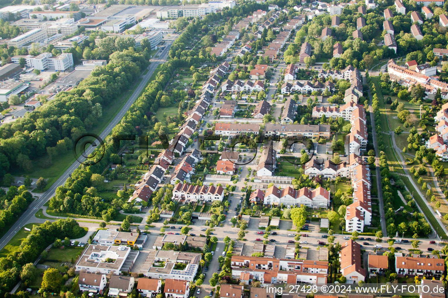 Bird's eye view of Floodplain in the district Durlach in Karlsruhe in the state Baden-Wuerttemberg, Germany