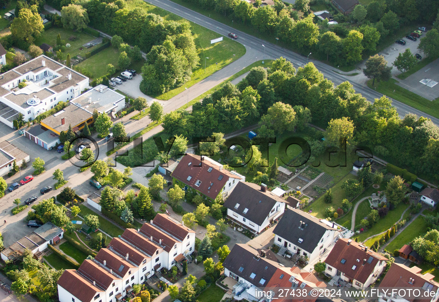 Drone recording of Floodplain in the district Durlach in Karlsruhe in the state Baden-Wuerttemberg, Germany