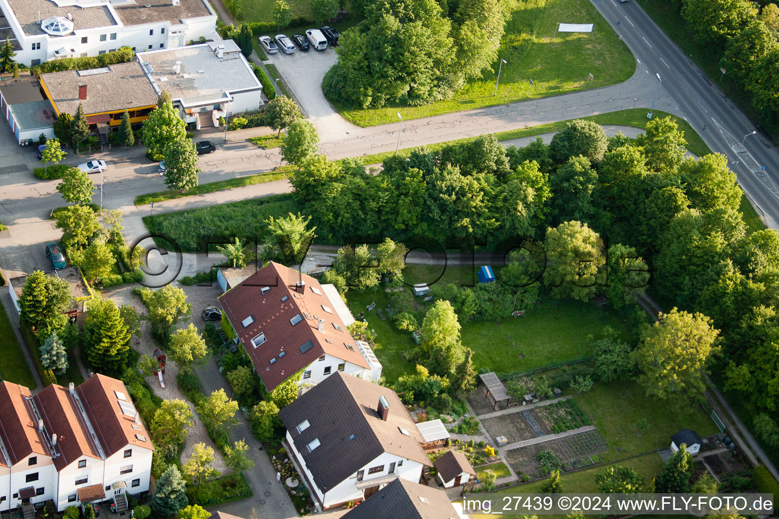 Drone image of Floodplain in the district Durlach in Karlsruhe in the state Baden-Wuerttemberg, Germany