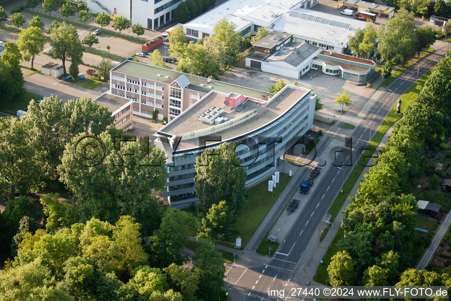 Aerial view of Atruvia in the district Durlach in Karlsruhe in the state Baden-Wuerttemberg, Germany