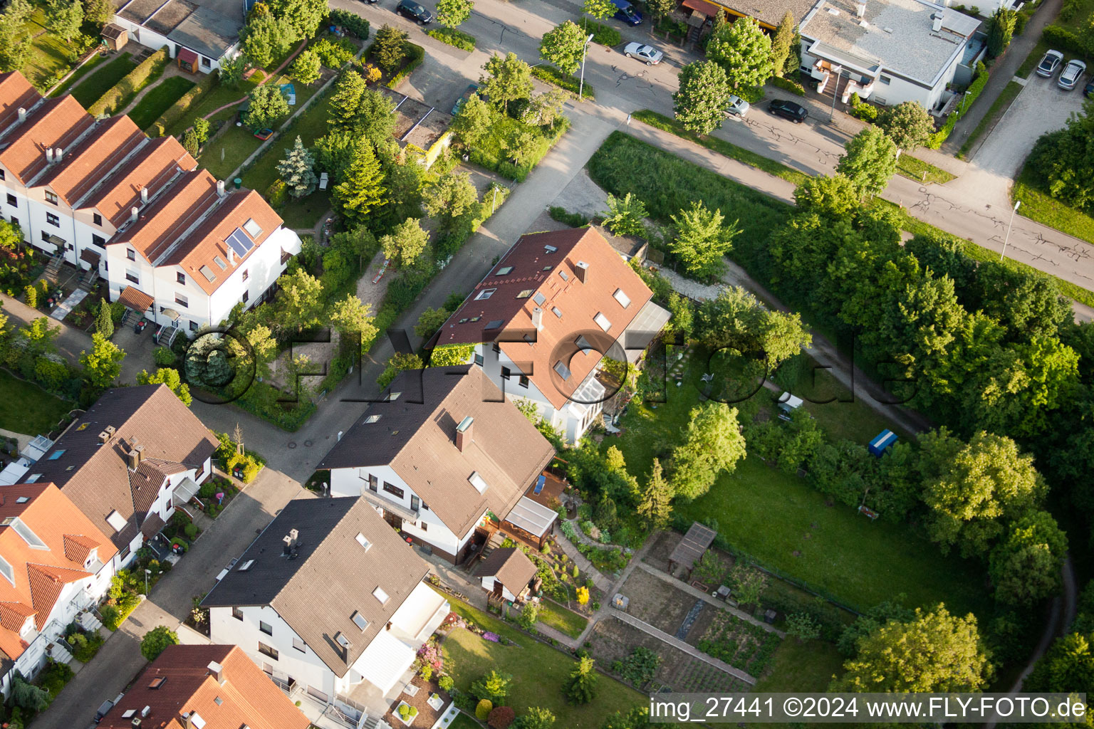 Floodplain in the district Durlach in Karlsruhe in the state Baden-Wuerttemberg, Germany from the drone perspective