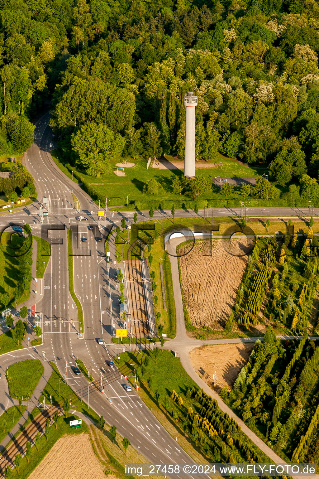 Structure of the observation tower Zuendhuetle in Wolfartsweier in the state Baden-Wurttemberg, Germany