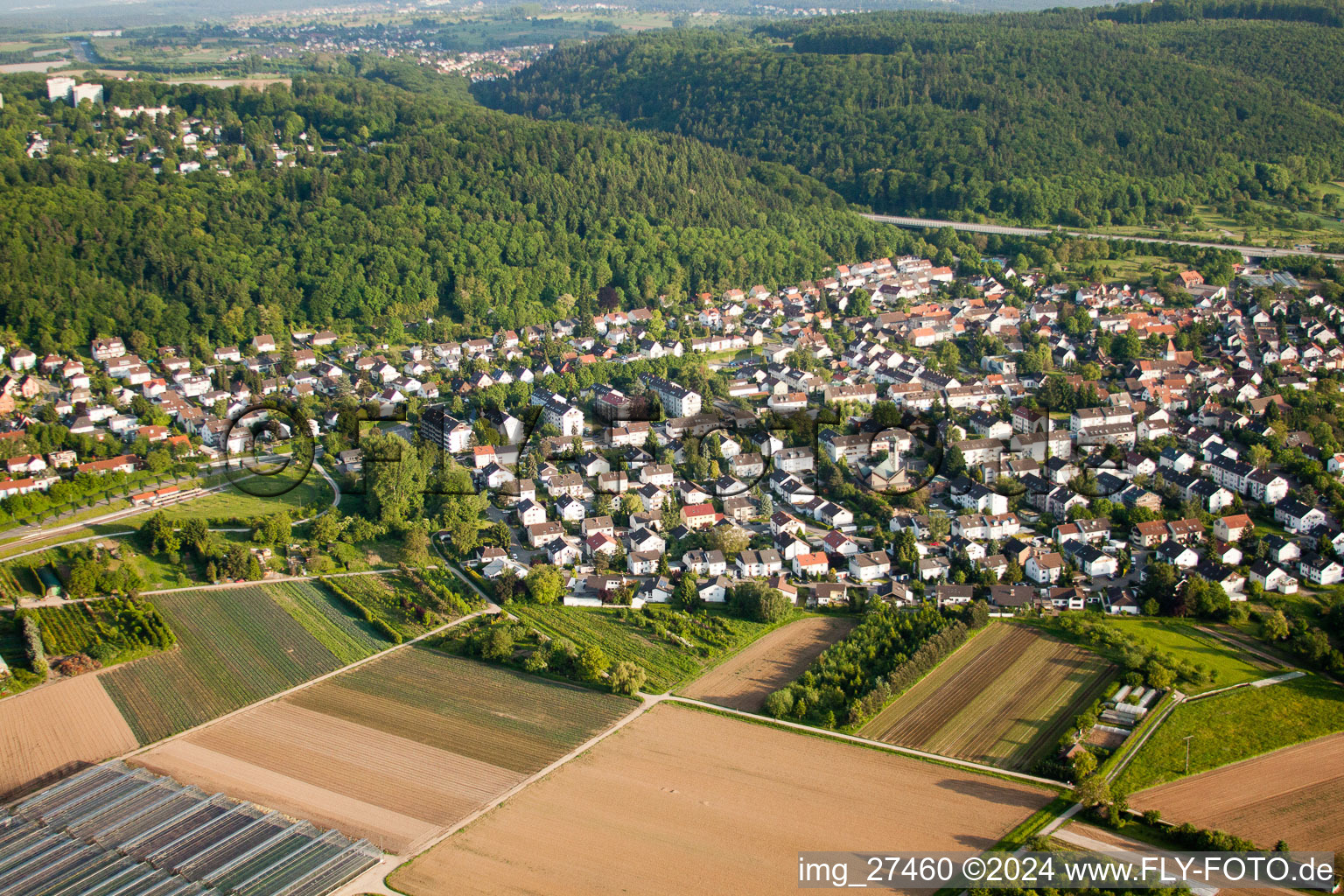 Bird's eye view of District Wolfartsweier in Karlsruhe in the state Baden-Wuerttemberg, Germany