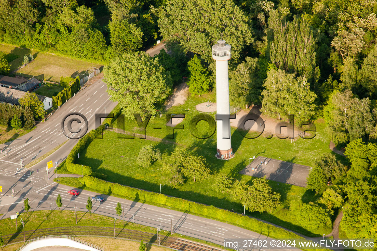 Oblique view of Primer in the district Wolfartsweier in Karlsruhe in the state Baden-Wuerttemberg, Germany