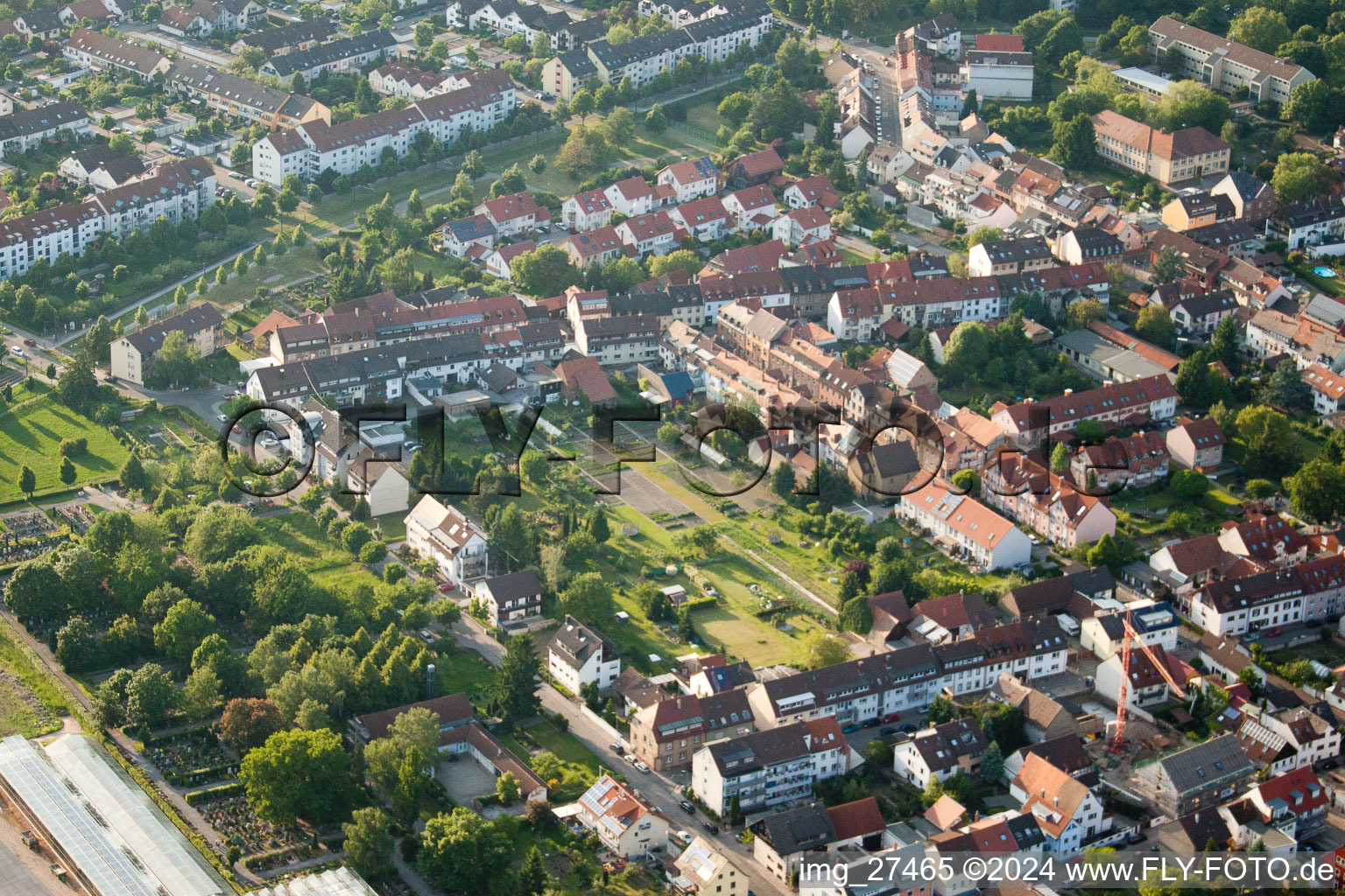 Aerial view of Floodplain in the district Durlach in Karlsruhe in the state Baden-Wuerttemberg, Germany