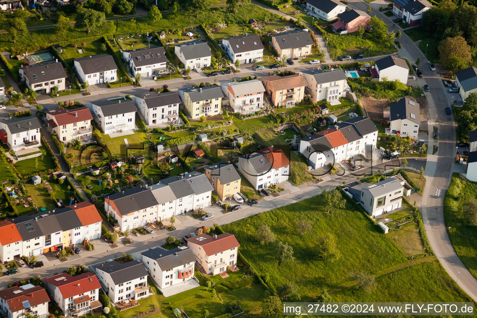 District Hohenwettersbach in Karlsruhe in the state Baden-Wuerttemberg, Germany from a drone