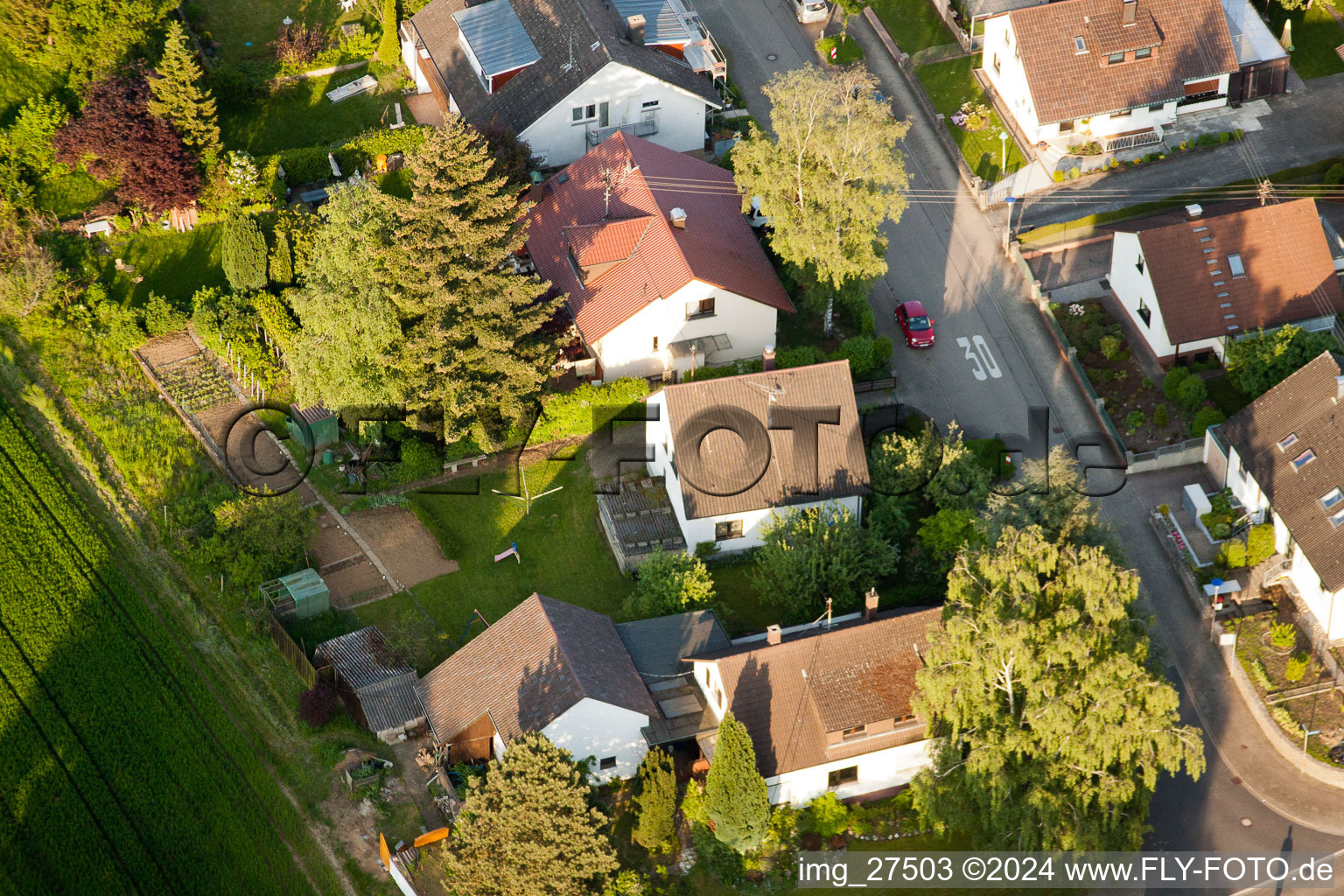 District Stupferich in Karlsruhe in the state Baden-Wuerttemberg, Germany seen from a drone