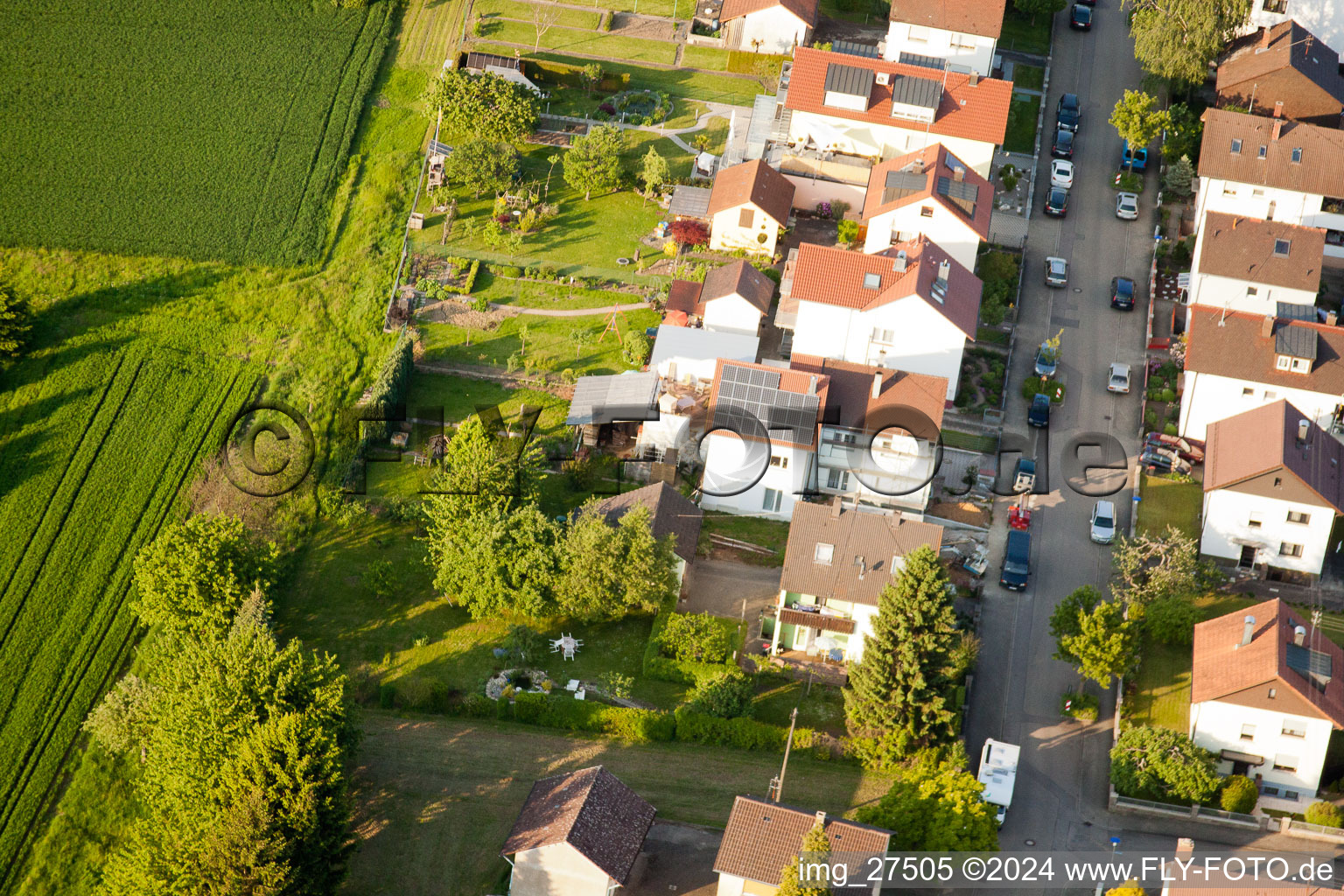 Aerial view of District Stupferich in Karlsruhe in the state Baden-Wuerttemberg, Germany