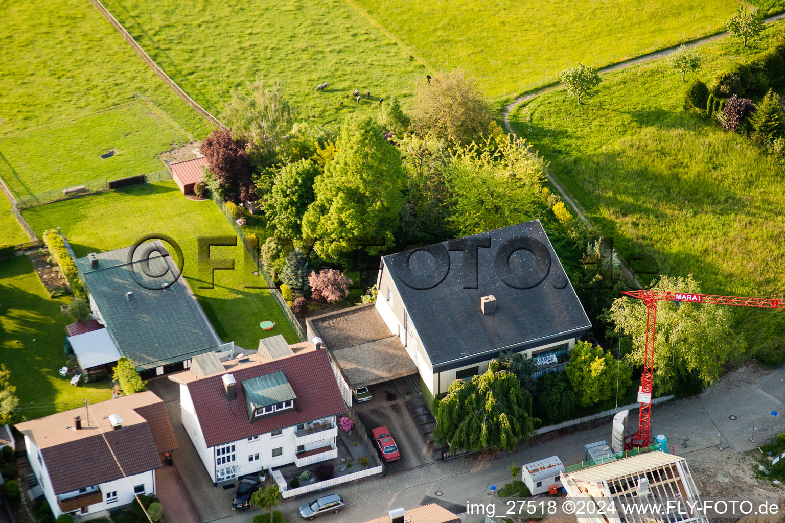 District Stupferich in Karlsruhe in the state Baden-Wuerttemberg, Germany from the plane