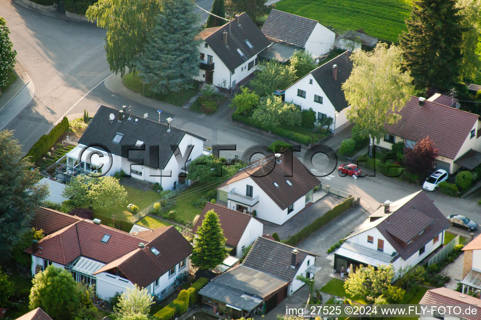 Gerberastrasse 4 in the district Stupferich in Karlsruhe in the state Baden-Wuerttemberg, Germany seen from above