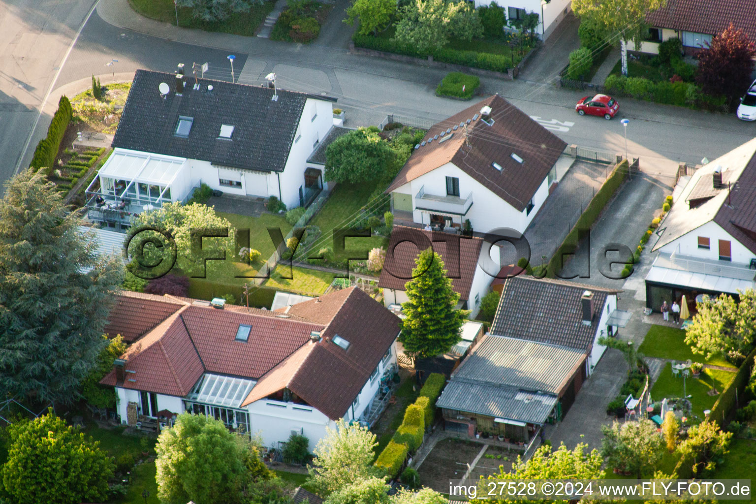 Gerberastraße 4 in the district Stupferich in Karlsruhe in the state Baden-Wuerttemberg, Germany from the plane