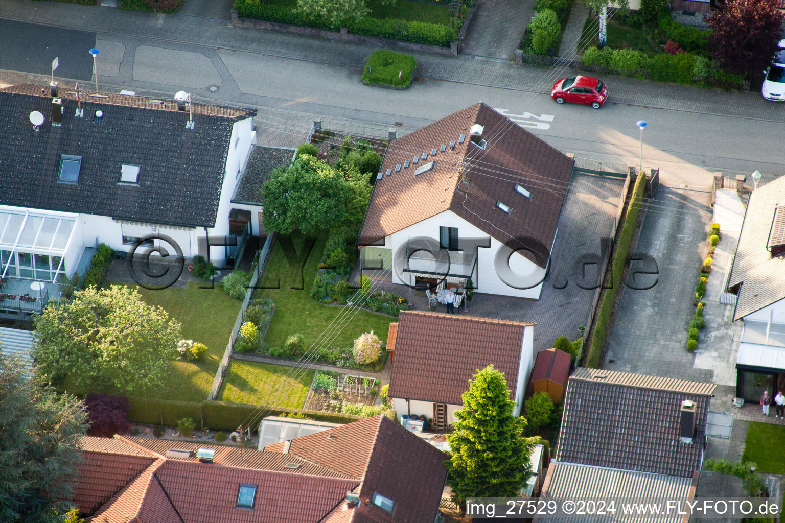 Bird's eye view of Gerberastrasse 4 in the district Stupferich in Karlsruhe in the state Baden-Wuerttemberg, Germany