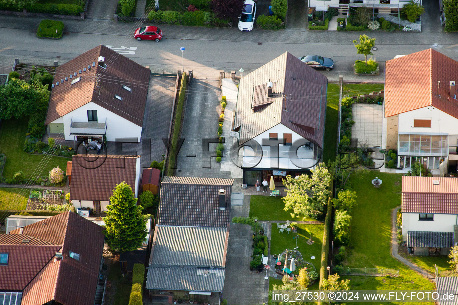 Gerberastrasse 4 in the district Stupferich in Karlsruhe in the state Baden-Wuerttemberg, Germany viewn from the air