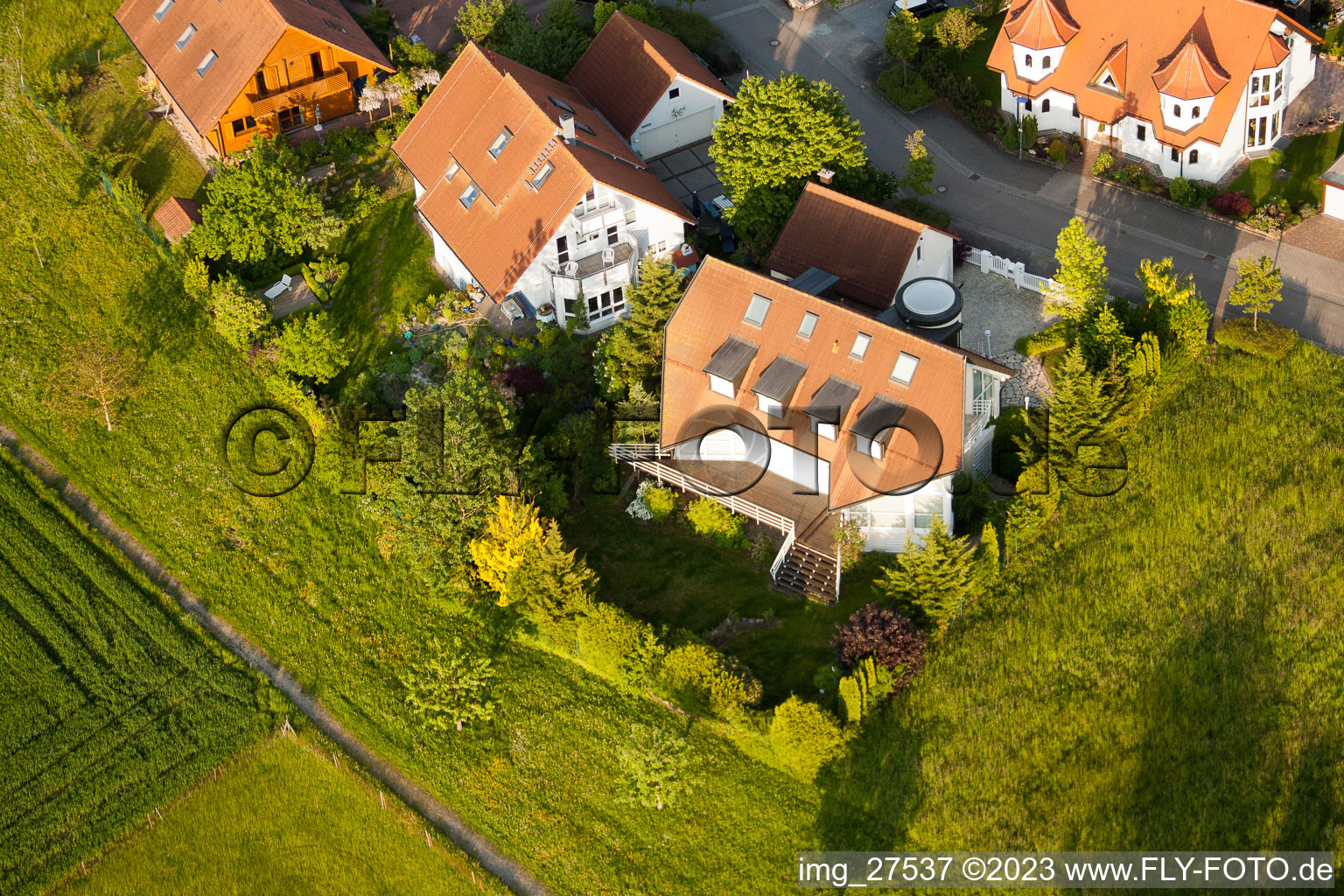 Aerial view of District Stupferich in Karlsruhe in the state Baden-Wuerttemberg, Germany