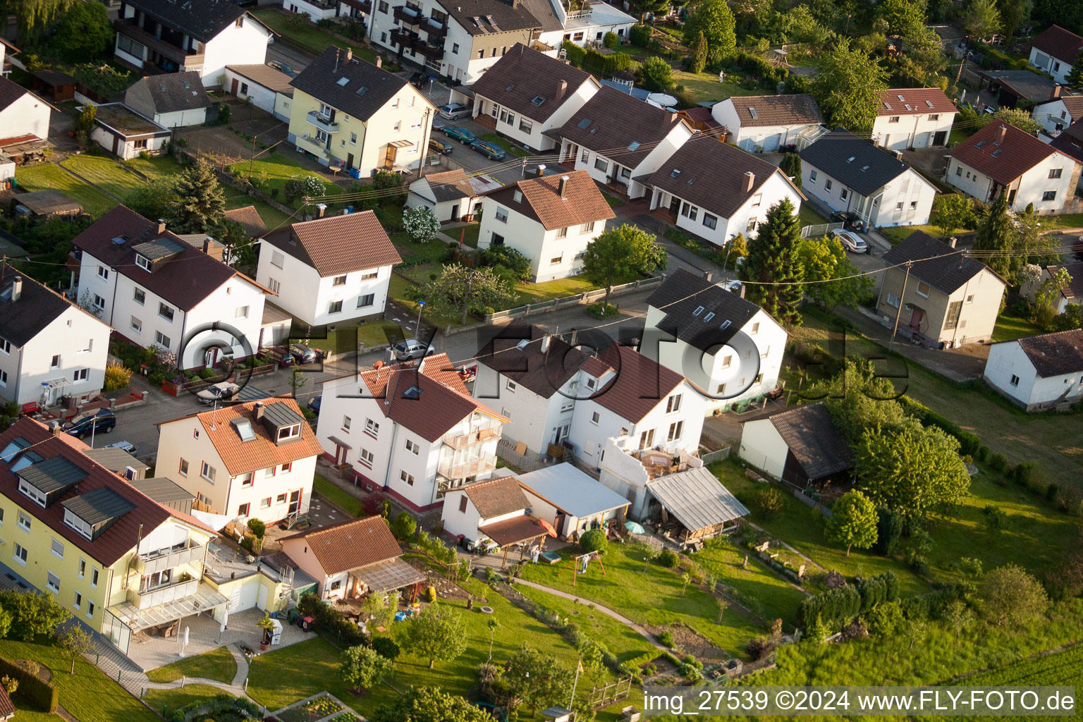 Oblique view of District Stupferich in Karlsruhe in the state Baden-Wuerttemberg, Germany