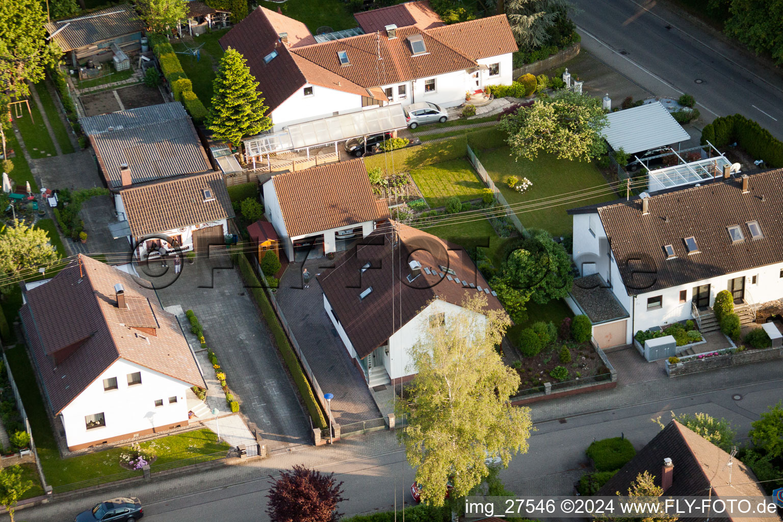 Gerberastrasse 4 in the district Stupferich in Karlsruhe in the state Baden-Wuerttemberg, Germany seen from a drone